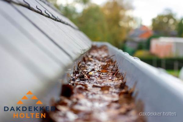 Verstopte dakgoot met bladeren schoonmaken in Holten Verstopte dakgoot met bladeren schoonmaken in Holten